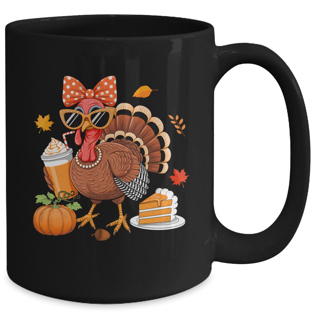Turkey Drinking Coffee Bow Thanksgiving Womens Turkey Day Mug | teecentury
