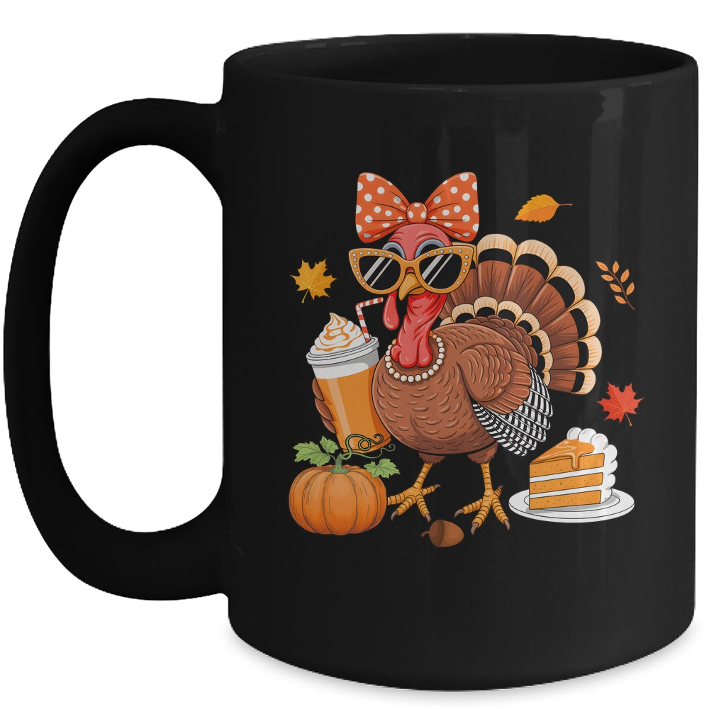 Turkey Drinking Coffee Bow Thanksgiving Womens Turkey Day Mug | teecentury