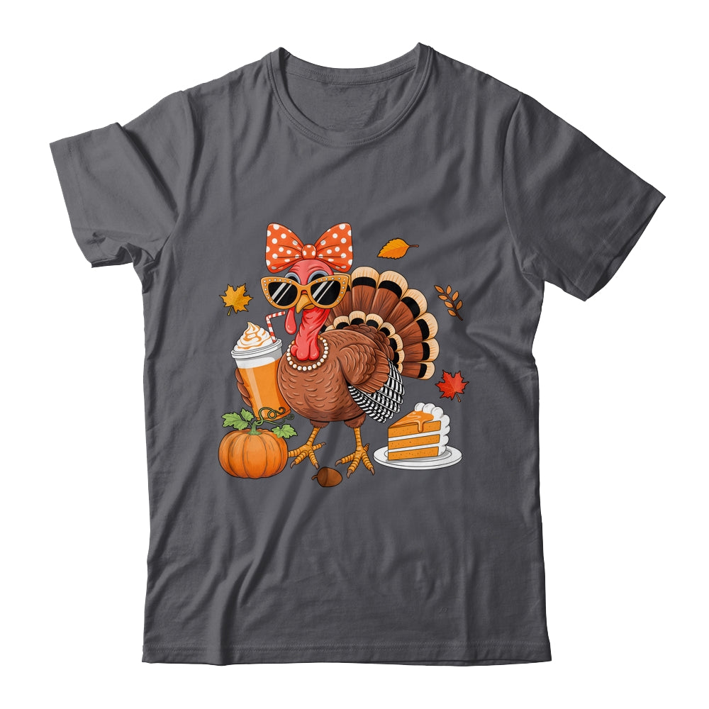 Turkey Drinking Coffee Bow Thanksgiving Womens Turkey Day Shirt & Sweatshirt | teecentury