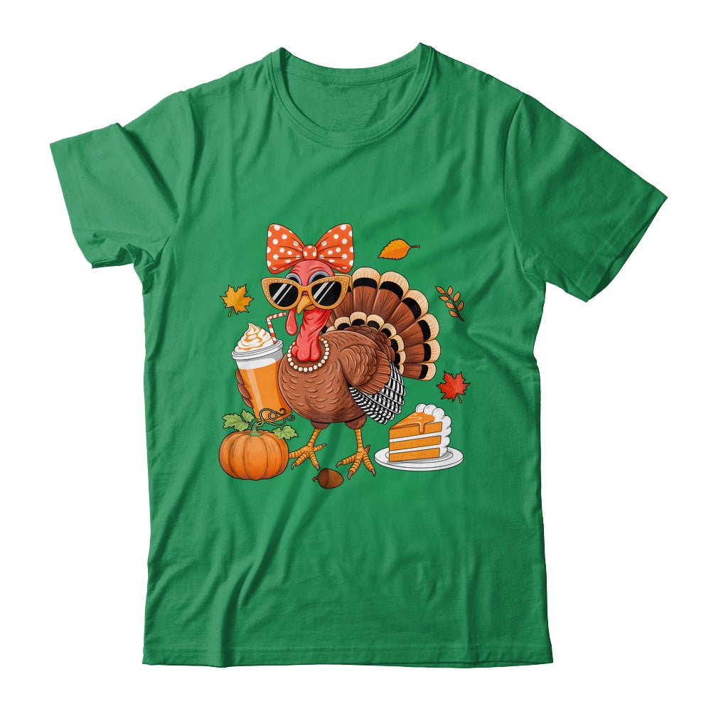 Turkey Drinking Coffee Bow Thanksgiving Womens Turkey Day Shirt & Sweatshirt | teecentury