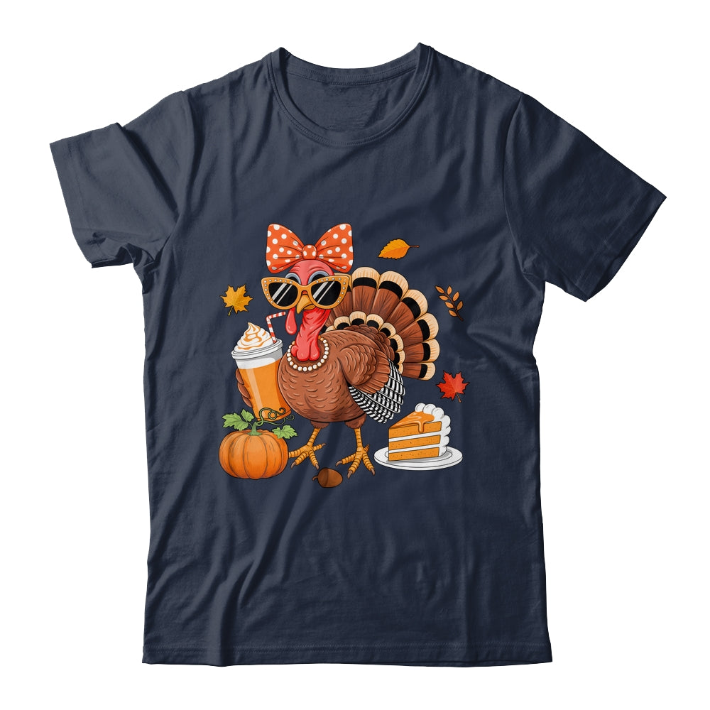 Turkey Drinking Coffee Bow Thanksgiving Womens Turkey Day Shirt & Sweatshirt | teecentury