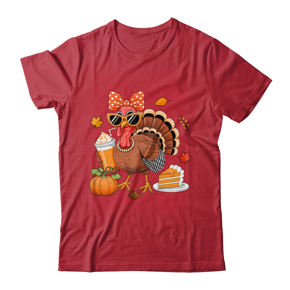 Turkey Drinking Coffee Bow Thanksgiving Womens Turkey Day Shirt & Sweatshirt | teecentury