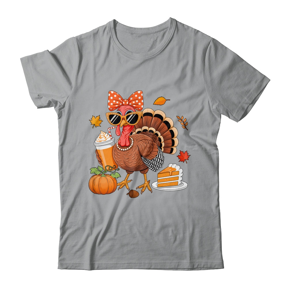 Turkey Drinking Coffee Bow Thanksgiving Womens Turkey Day Shirt & Sweatshirt | teecentury