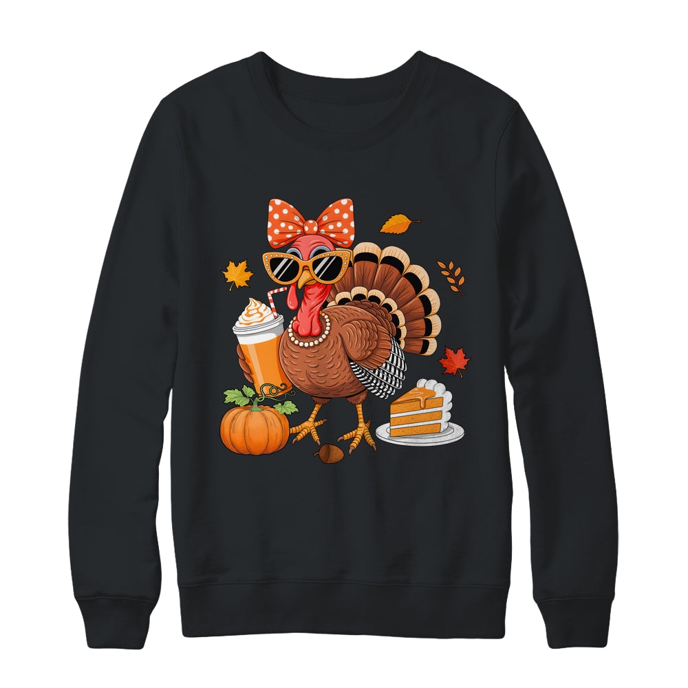 Turkey Drinking Coffee Bow Thanksgiving Womens Turkey Day Shirt & Sweatshirt | teecentury