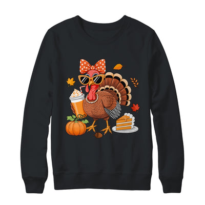 Turkey Drinking Coffee Bow Thanksgiving Womens Turkey Day Shirt & Sweatshirt | teecentury