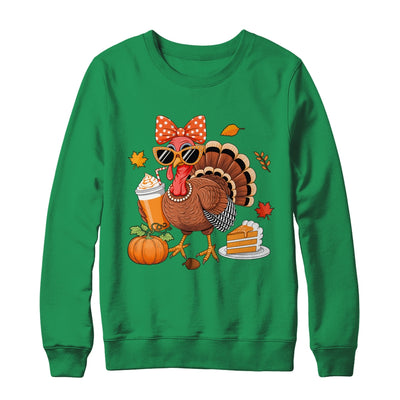 Turkey Drinking Coffee Bow Thanksgiving Womens Turkey Day Shirt & Sweatshirt | teecentury