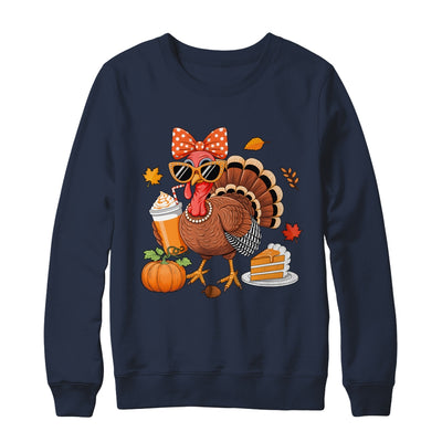Turkey Drinking Coffee Bow Thanksgiving Womens Turkey Day Shirt & Sweatshirt | teecentury