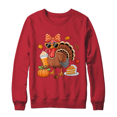 Turkey Drinking Coffee Bow Thanksgiving Womens Turkey Day Shirt & Sweatshirt | teecentury