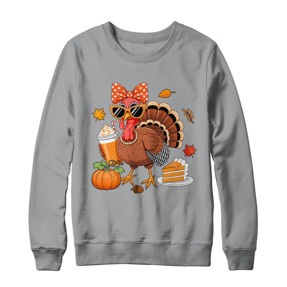 Turkey Drinking Coffee Bow Thanksgiving Womens Turkey Day Shirt & Sweatshirt | teecentury