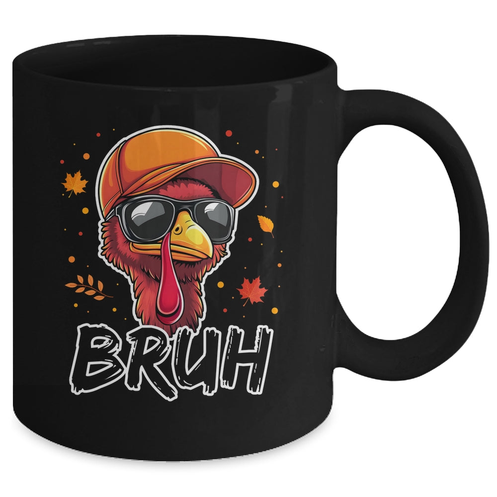 Turkey Face Thanksgiving Bruh Meme Boys Men Turkey Funny Mug | teecentury