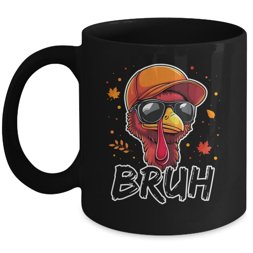Turkey Face Thanksgiving Bruh Meme Boys Men Turkey Funny Mug | teecentury