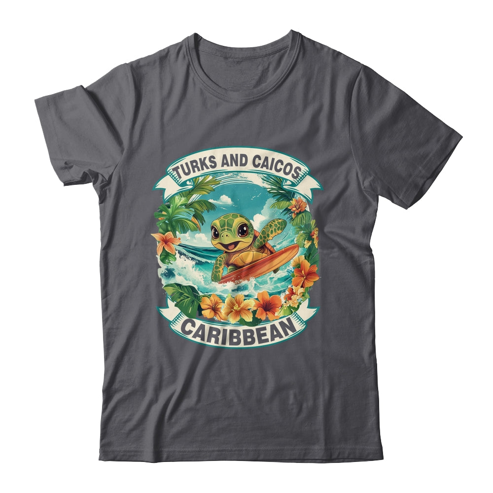 Turks And Caicos Caribbean Cute Sea Turtle Surfing Summer Vacation Shirt & Tank Top | teecentury