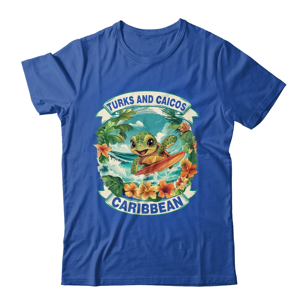 Turks And Caicos Caribbean Cute Sea Turtle Surfing Summer Vacation Shirt & Tank Top | teecentury