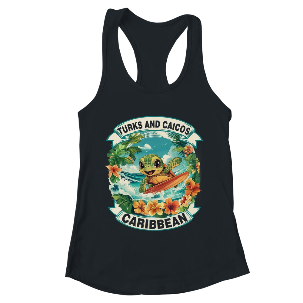 Turks And Caicos Caribbean Cute Sea Turtle Surfing Summer Vacation Shirt & Tank Top | teecentury