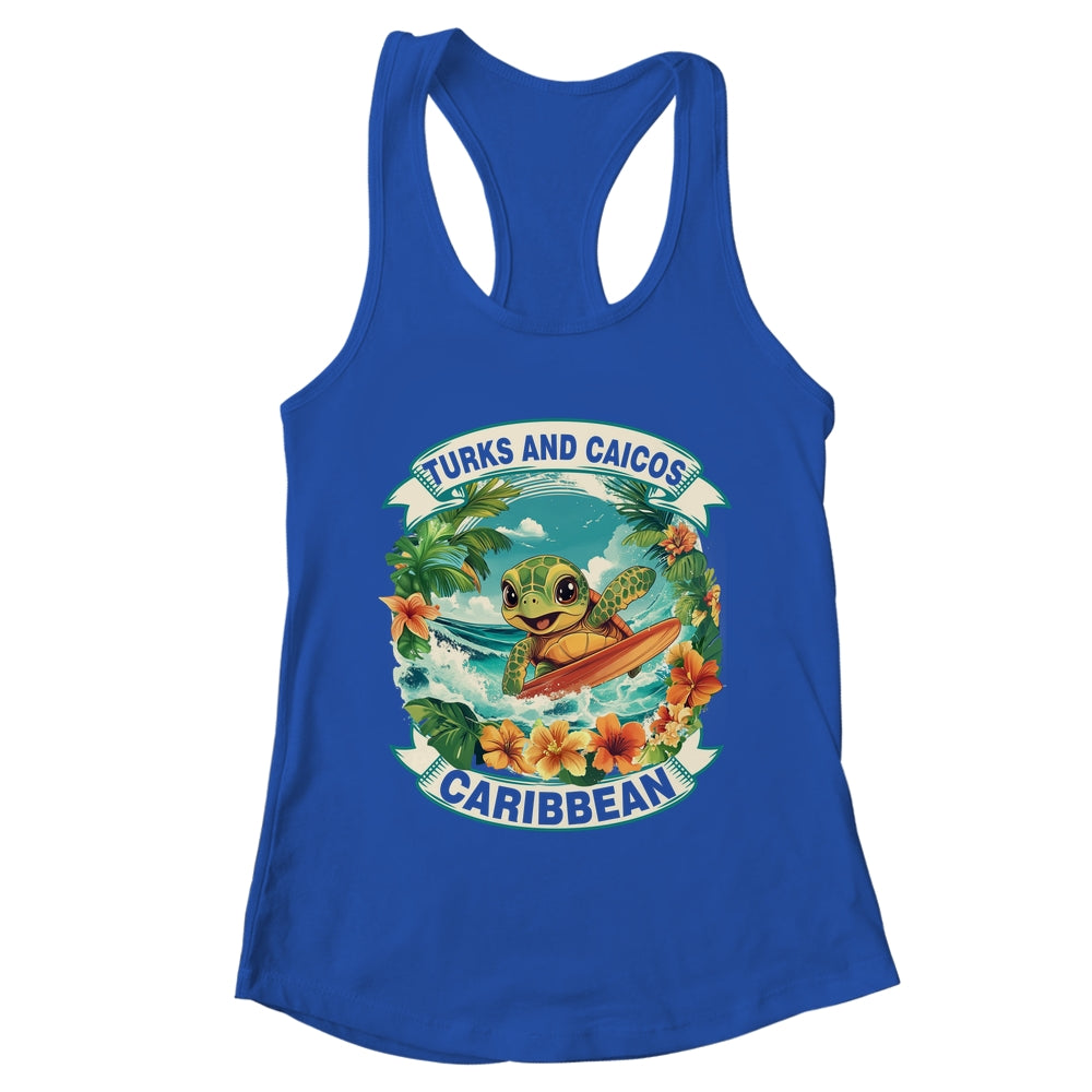 Turks And Caicos Caribbean Cute Sea Turtle Surfing Summer Vacation Shirt & Tank Top | teecentury