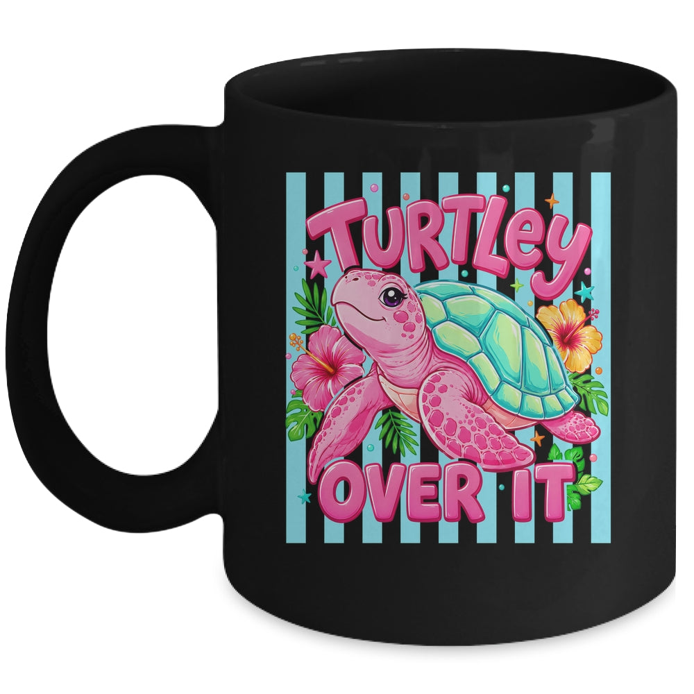 Turtley Over It Striped Turtle Preppy Sea Summer Vibes Floral Mug | teecentury