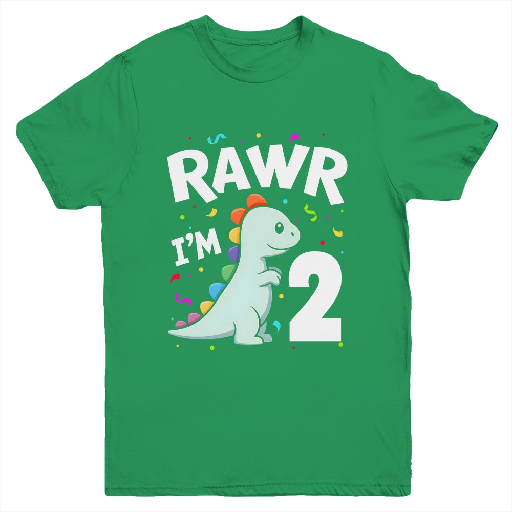 Two Rawr I'm 2 Years Old T Rex Dinosaur 2nd Birthday Boys Youth Shirt | teecentury