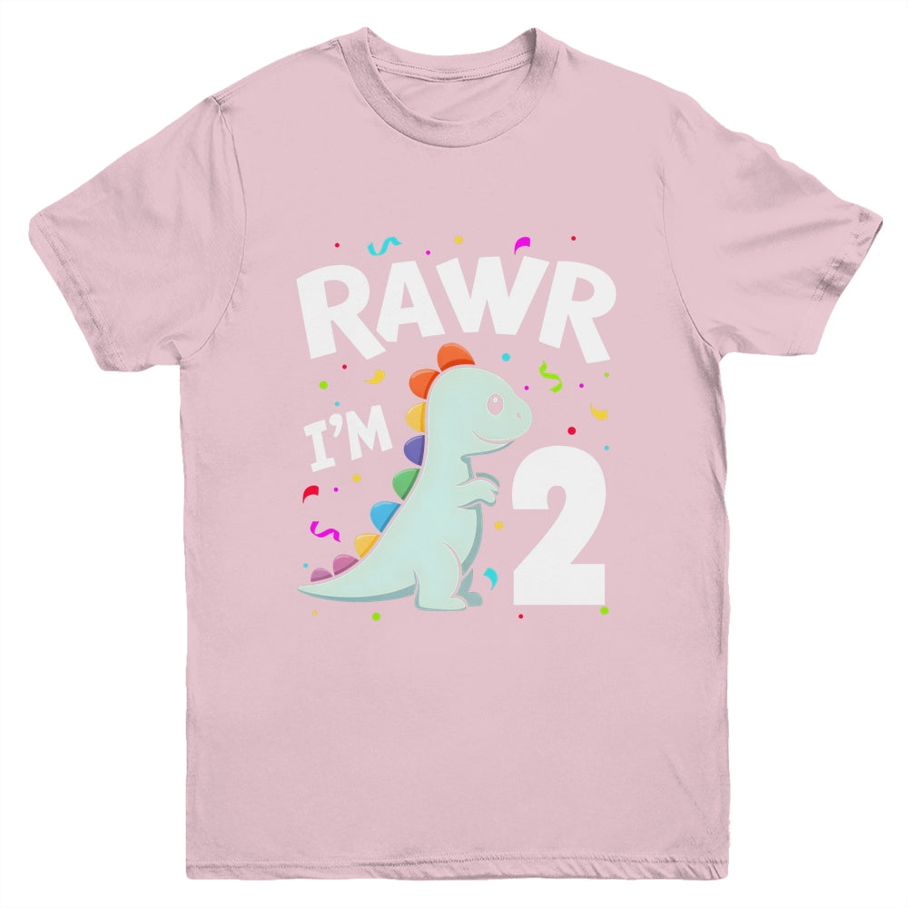 Two Rawr I'm 2 Years Old T Rex Dinosaur 2nd Birthday Boys Youth Shirt | teecentury