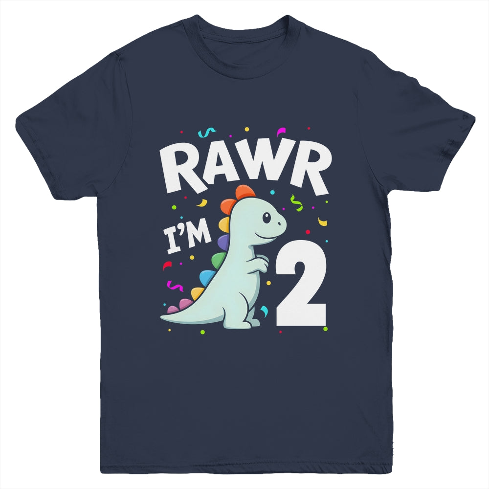 Two Rawr I'm 2 Years Old T Rex Dinosaur 2nd Birthday Boys Youth Shirt | teecentury