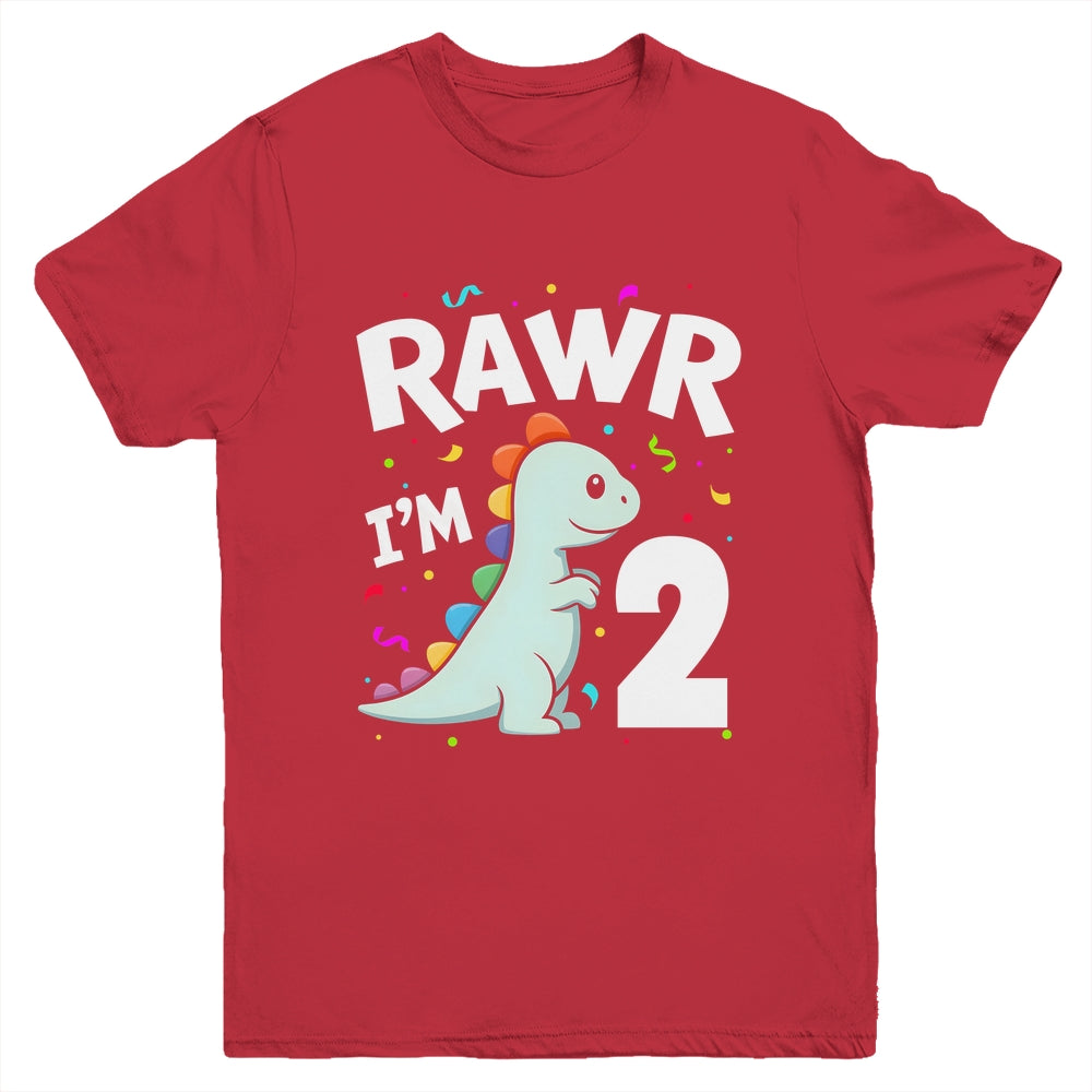 Two Rawr I'm 2 Years Old T Rex Dinosaur 2nd Birthday Boys Youth Shirt | teecentury