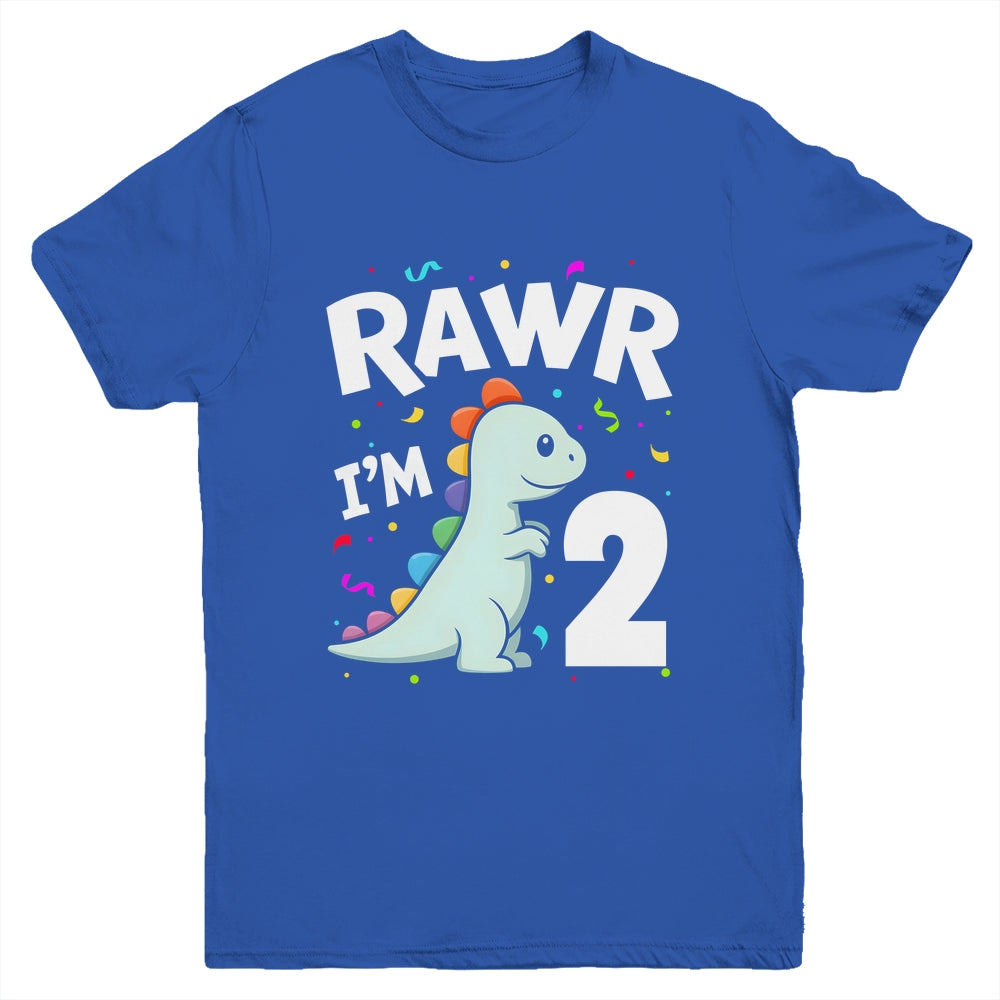 Two Rawr I'm 2 Years Old T Rex Dinosaur 2nd Birthday Boys Youth Shirt | teecentury