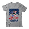 USA American Mama Proud Mom Messy Bun Patriotic 4th Of July Shirt & Tank Top | teecentury