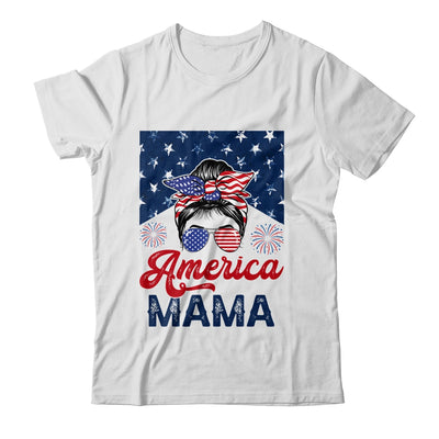 USA American Mama Proud Mom Messy Bun Patriotic 4th Of July Shirt & Tank Top | teecentury