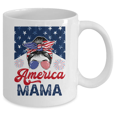 USA American Mama Proud Mom Messy Bun Patriotic 4th Of July Mug | teecentury