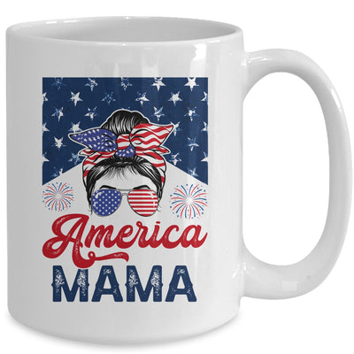 USA American Mama Proud Mom Messy Bun Patriotic 4th Of July Mug | teecentury