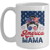 USA American Mama Proud Mom Messy Bun Patriotic 4th Of July Mug | teecentury