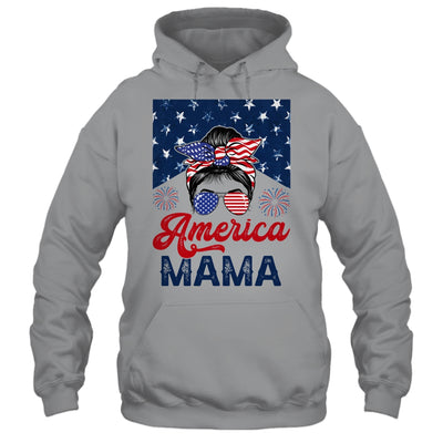 USA American Mama Proud Mom Messy Bun Patriotic 4th Of July Shirt & Tank Top | teecentury