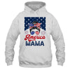 USA American Mama Proud Mom Messy Bun Patriotic 4th Of July Shirt & Tank Top | teecentury