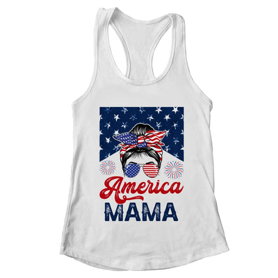 USA American Mama Proud Mom Messy Bun Patriotic 4th Of July Shirt & Tank Top | teecentury