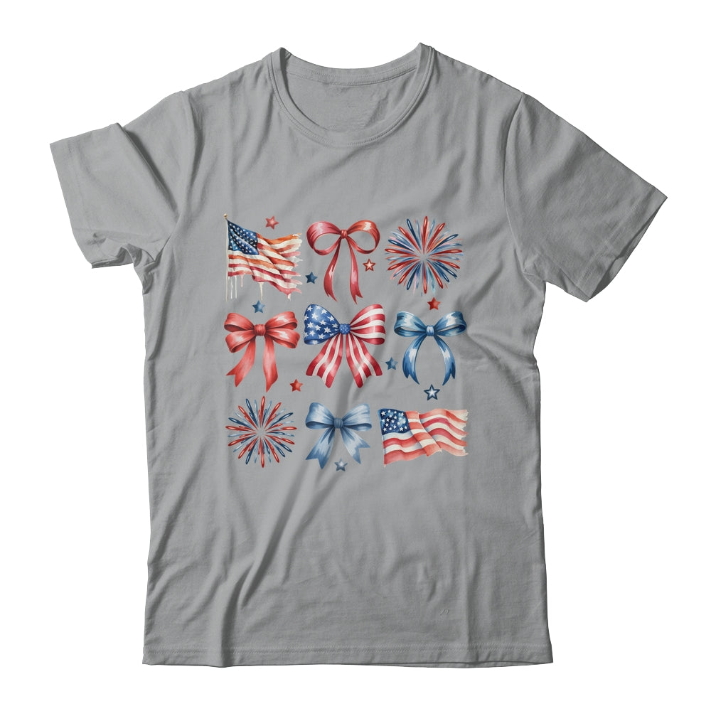 USA Coquette Bow Retro America 4th Of July Patriotic Girls Shirt & Tank Top | teecentury