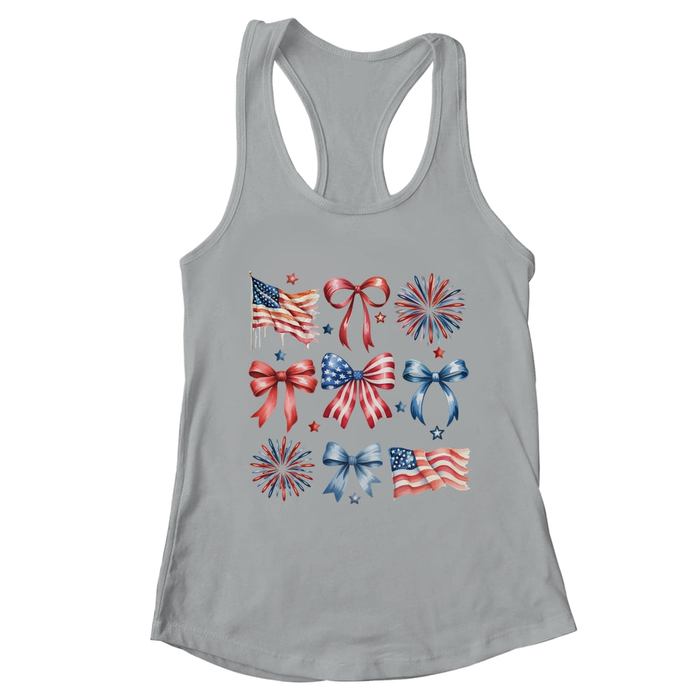 USA Coquette Bow Retro America 4th Of July Patriotic Girls Shirt & Tank Top | teecentury