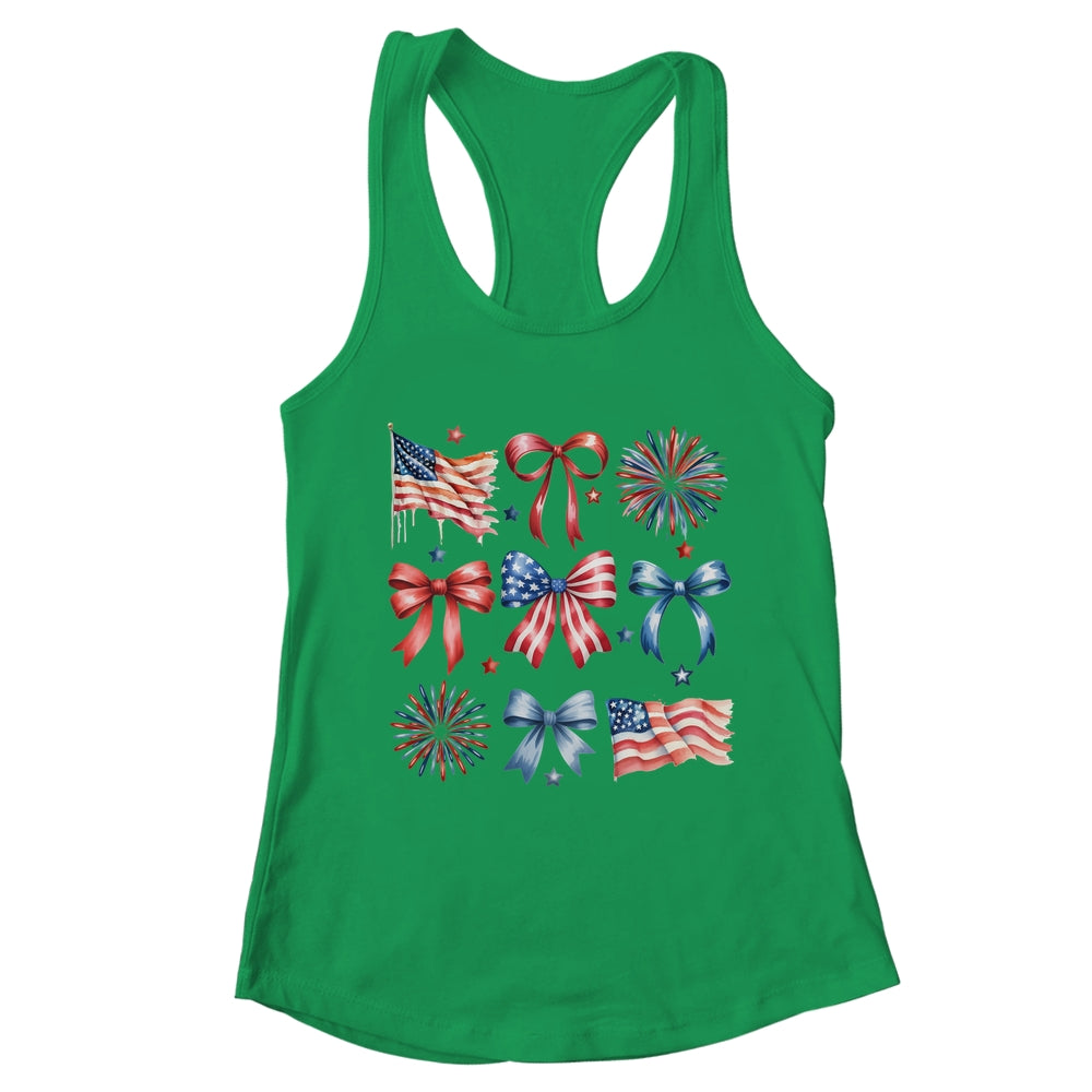 USA Coquette Bow Retro America 4th Of July Patriotic Girls Shirt & Tank Top | teecentury