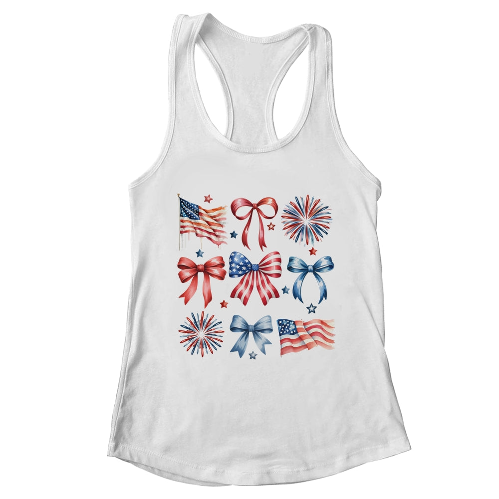 USA Coquette Bow Retro America 4th Of July Patriotic Girls Shirt & Tank Top | teecentury