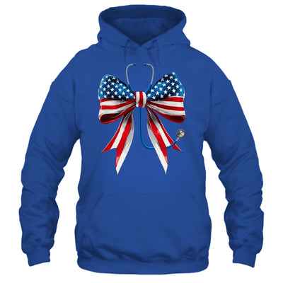 USA Flag Stethoscope Coquette Bow CNA RN Nurse 4th Of July Shirt & Tank Top | teecentury