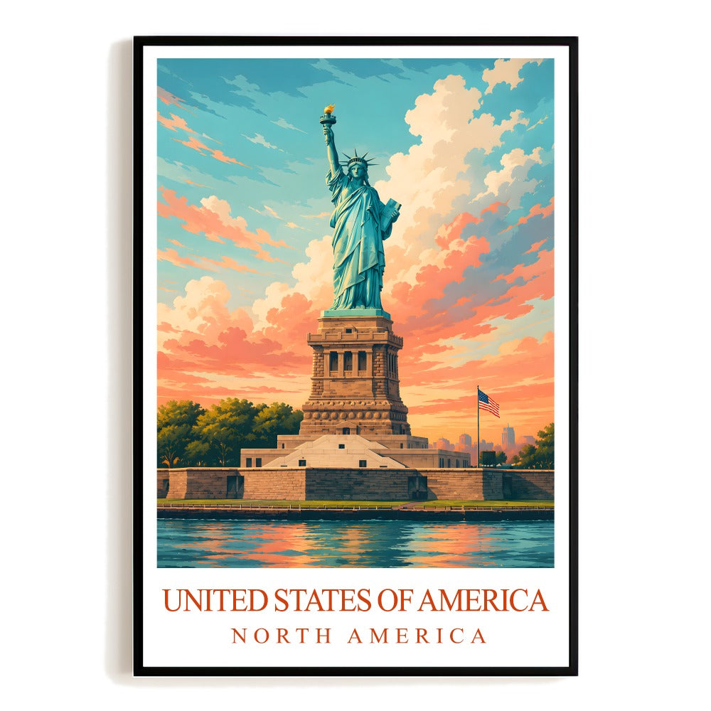 United States Of America Statue Of Liberty Vintage Travel Poster Wall Art Decor Souvenir Landscape Painting Ideal For Home Living Room Office Bedroom Decor Unframed | teecentury