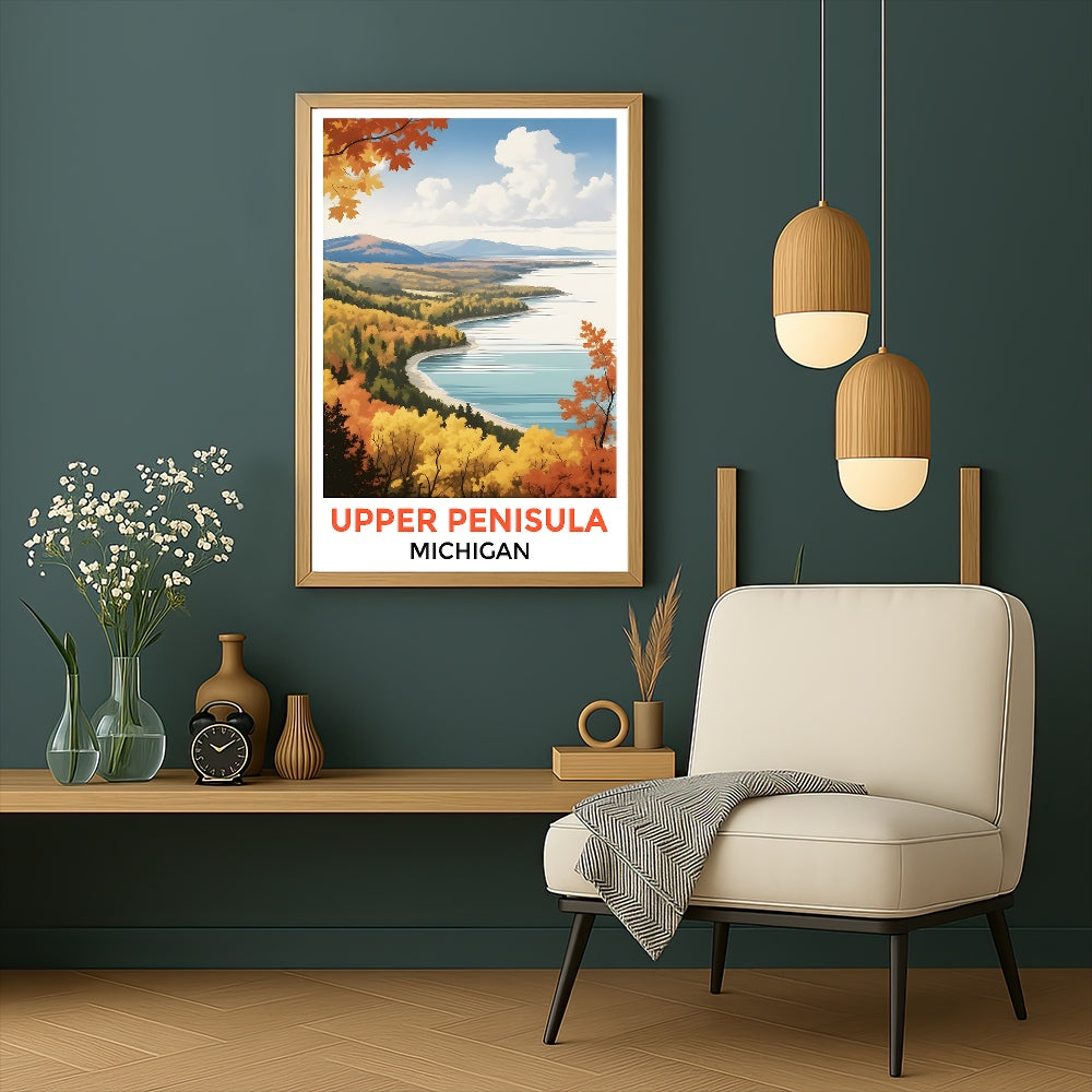 Upper Peninsula Michigan Autumn Panorama Poster Nature Lovers Travel Wall Art Landscape Print Painting Ideal For Home Room Living Room Office Bedroom Decor Unframed | teecentury