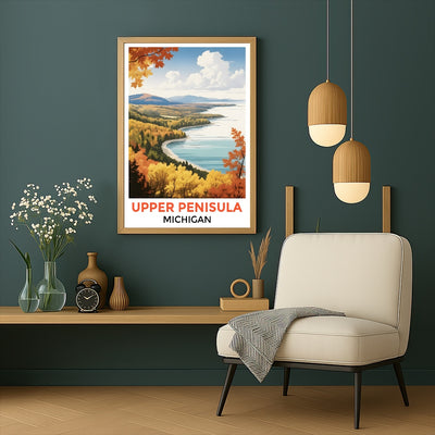 Upper Peninsula Michigan Autumn Panorama Poster Nature Lovers Travel Wall Art Landscape Print Painting Ideal For Home Room Living Room Office Bedroom Decor Unframed | teecentury