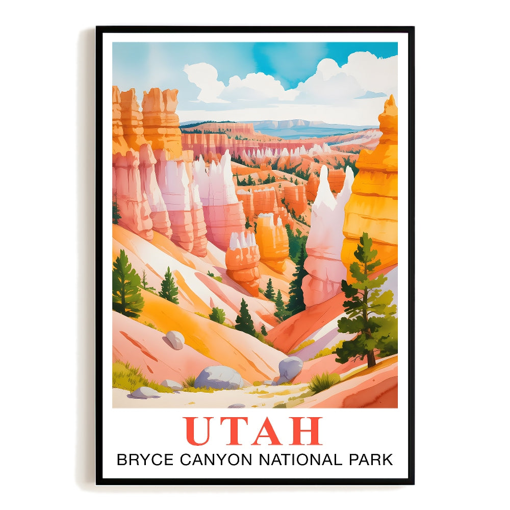 Utah Print Travel Poster Bryce Canyon National Park Souvenir Wall Art Landscape Painting Watercolor Picture For Home Room Living Room Office Bedroom Decor Unframed | teecentury