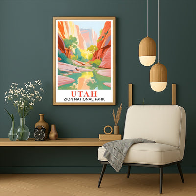Utah Print Travel Poster Nature Zion National Park Scenery Souvenir Wall Art Landscape Painting Picture For Home Room Living Room Bedroom Aesthetic Decor Unframed | teecentury