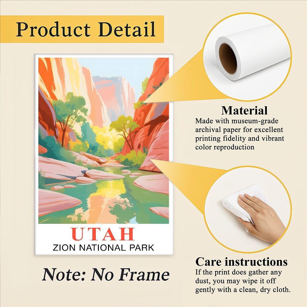 Utah Print Travel Poster Nature Zion National Park Scenery Souvenir Wall Art Landscape Painting Picture For Home Room Living Room Bedroom Aesthetic Decor Unframed | teecentury