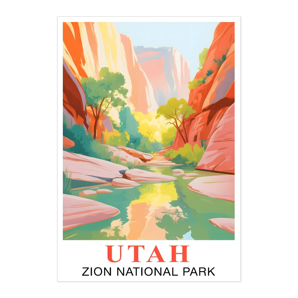 Utah Print Travel Poster Nature Zion National Park Scenery Souvenir Wall Art Landscape Painting Picture For Home Room Living Room Bedroom Aesthetic Decor Unframed | teecentury