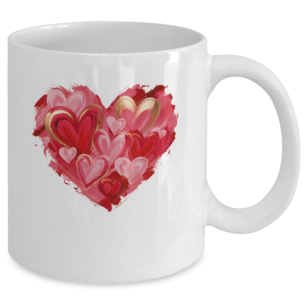 Valentine Day Heart Brushstroke Heart Designs Women Girls Mug | teecentury