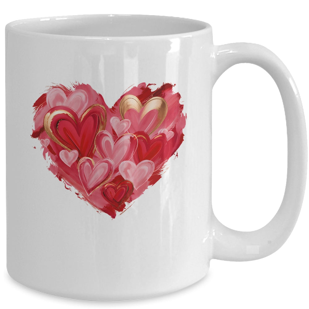 Valentine Day Heart Brushstroke Heart Designs Women Girls Mug | teecentury