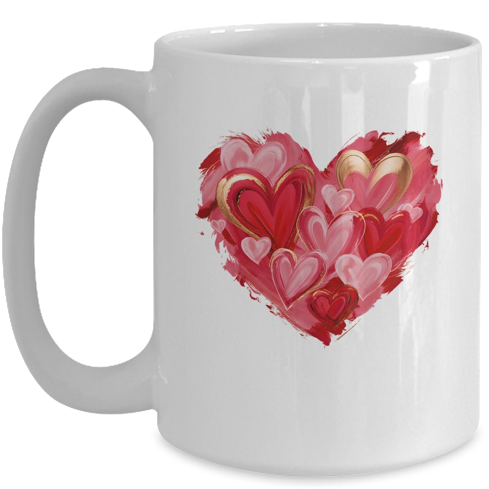 Valentine Day Heart Brushstroke Heart Designs Women Girls Mug | teecentury