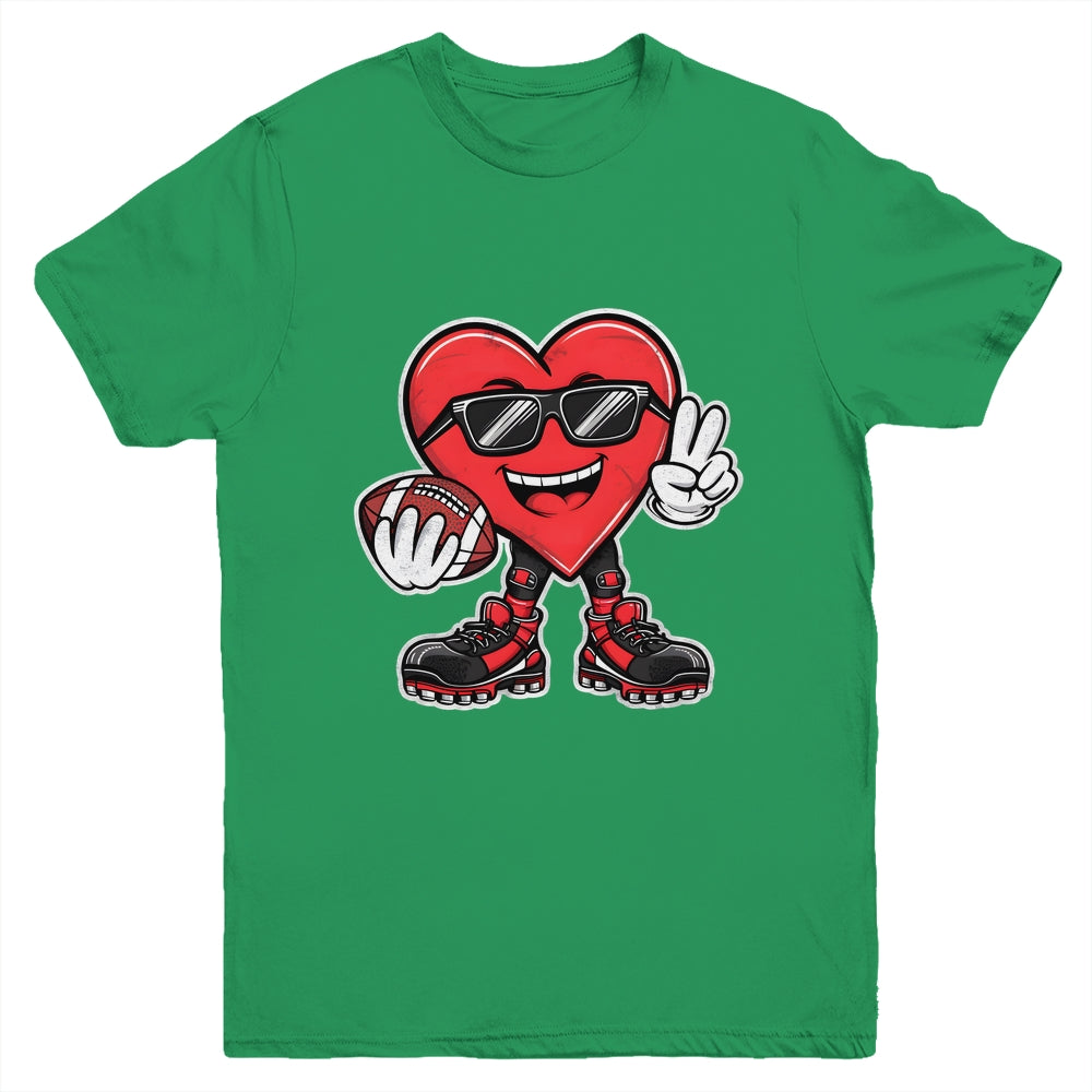 Valentine's Day Heart Playing Football Boys Girls Kids Youth Shirt | teecentury
