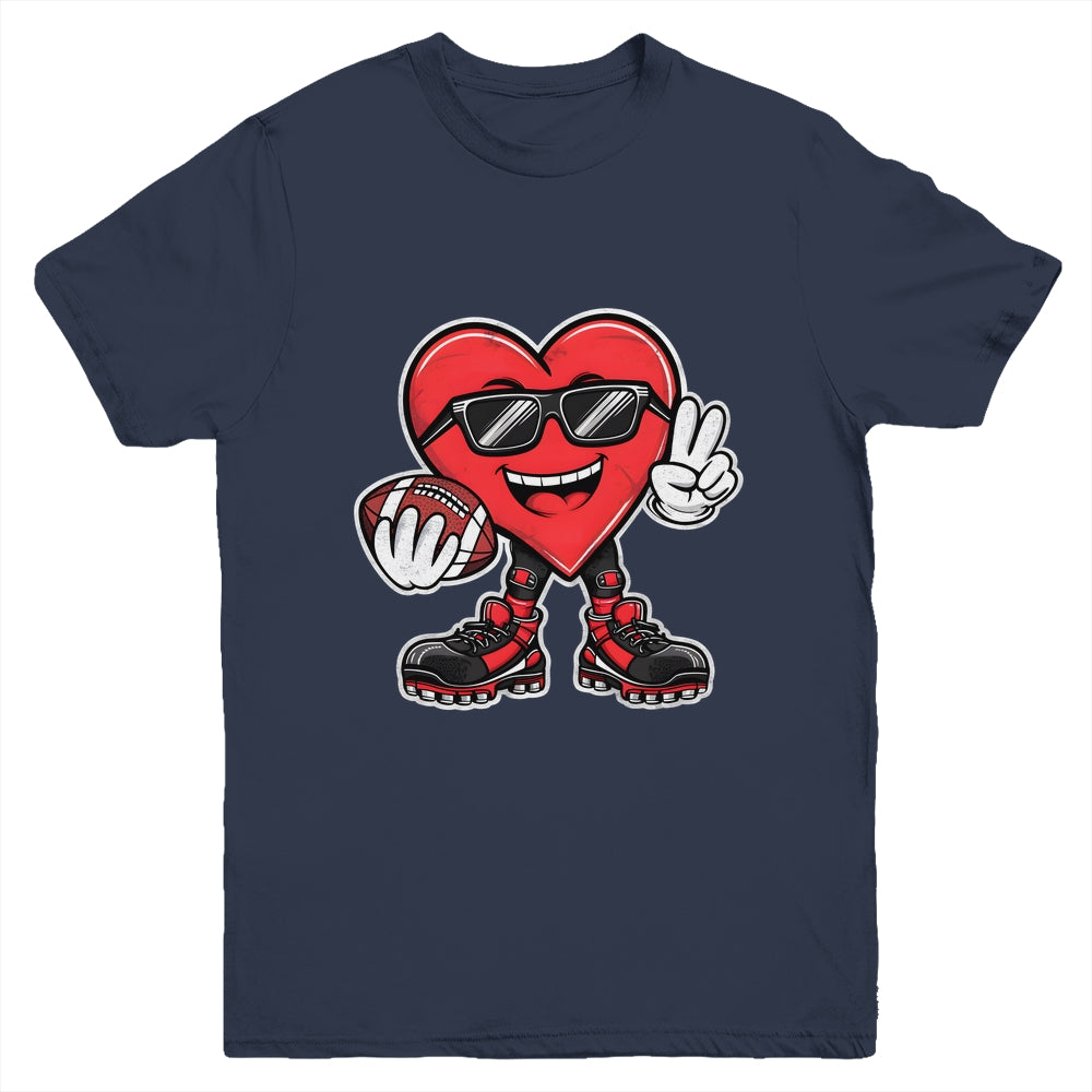 Valentine's Day Heart Playing Football Boys Girls Kids Youth Shirt | teecentury